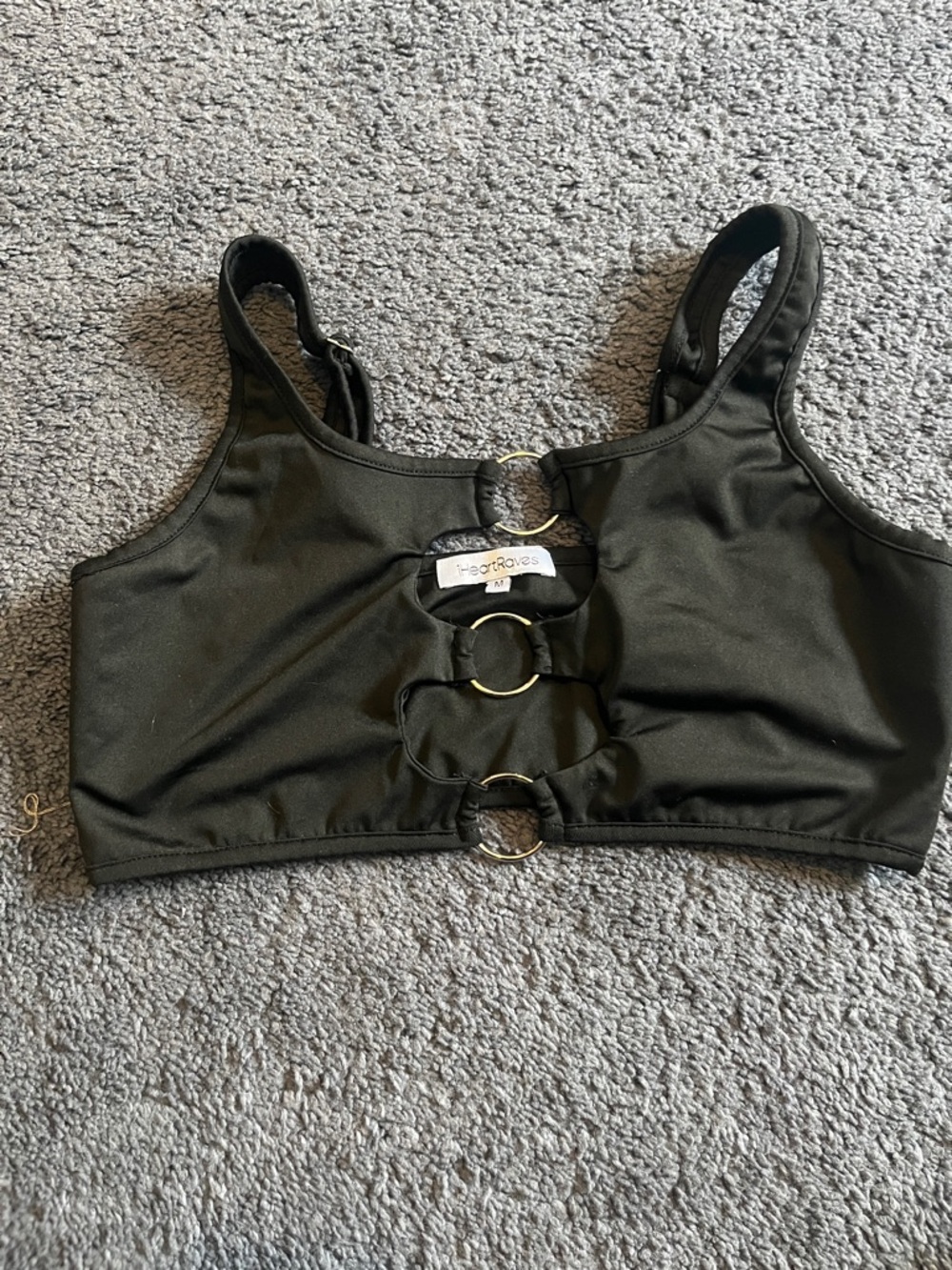 iHeartRaves Black Ring-Front Crop Bralette